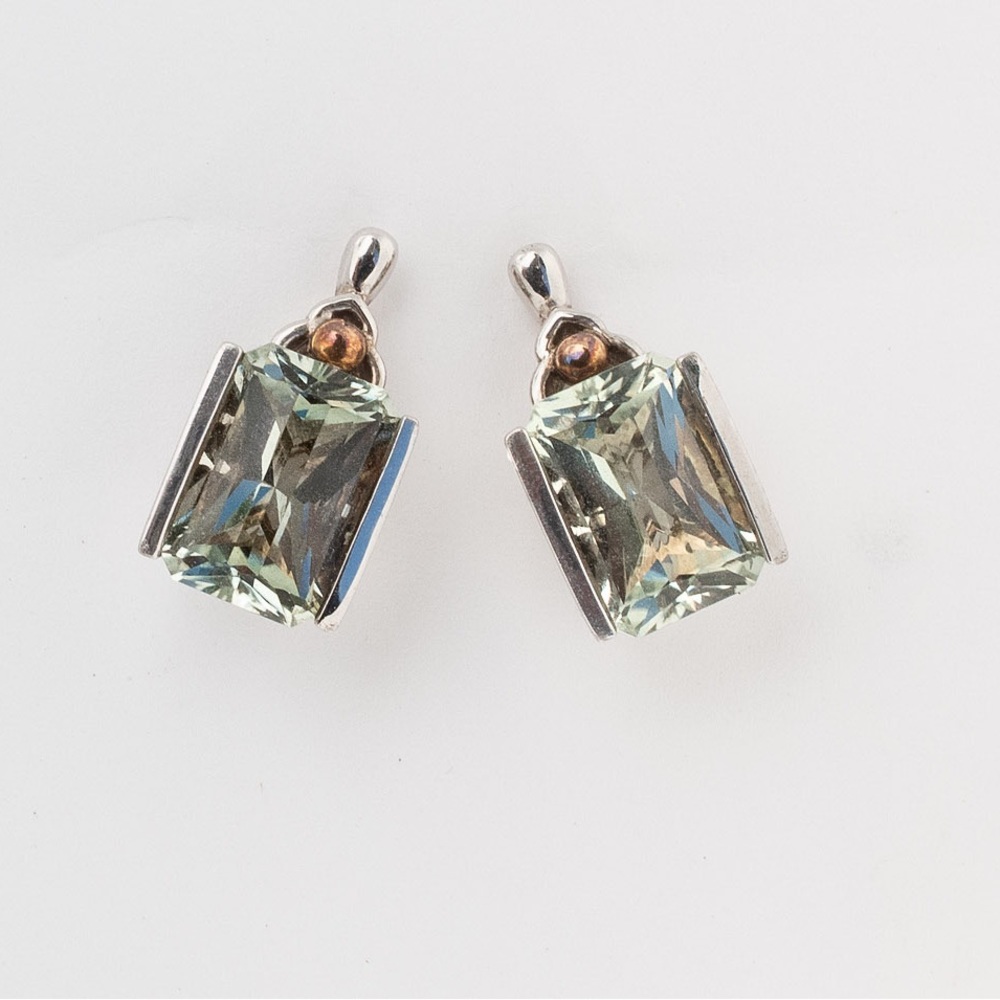 Beautiful Lagos sterling silver rectangular green topaz & 18K Gold earrings